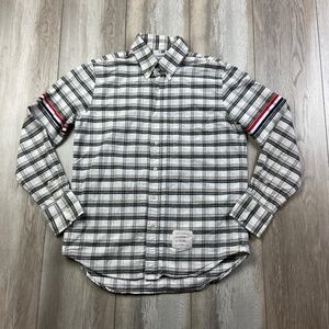 Thom Browne Shirt Mens Size XS Gray White Check Button Up Long Sleeve Men